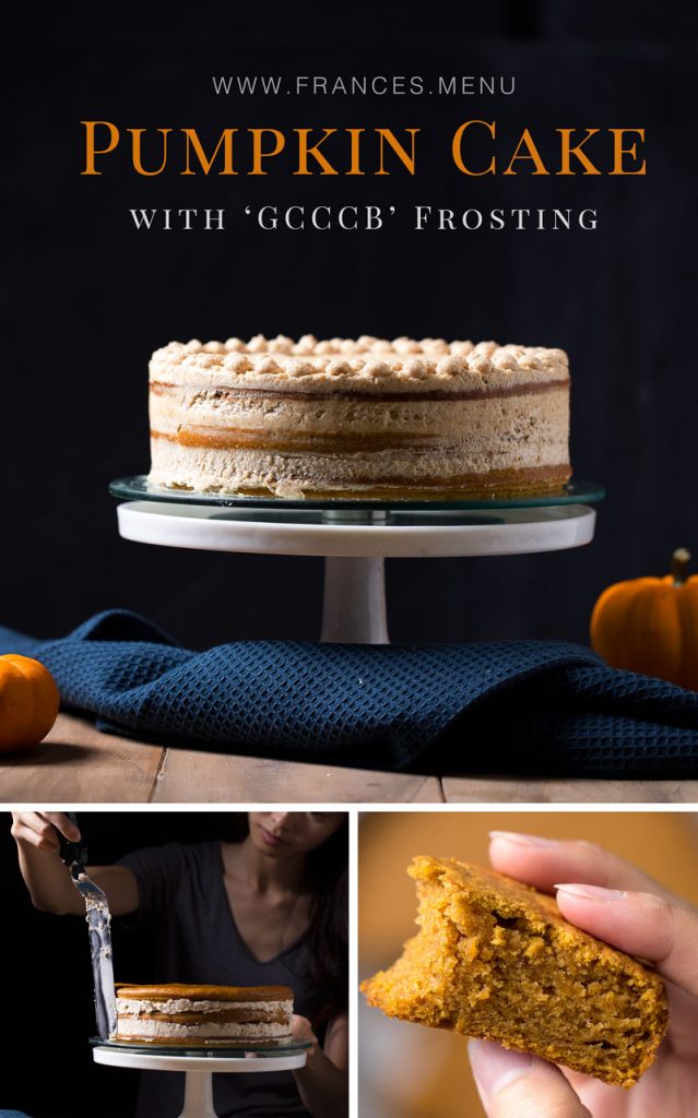 This recipe makes a gorgeous three-layer naked Pumpkin cake frosted with Graham Cracker Cream Cheese Buttercream. It is moist, fluffy and subtle in its sweetness. Excellent for thanksgiving and any fall occasion! www.frances.menu