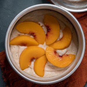 Almond Dacquoise Cake with Peaches
